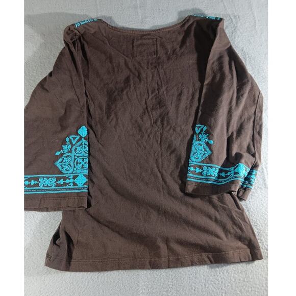 Pink Cattlelac Brown Embroidered Boho Peasant Top Sz S Southwest Western - Picture 6 of 6